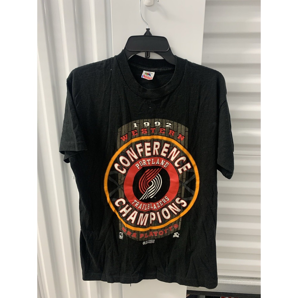 1992 NBA Western‎ Portland Trail Blazers Champions T Shirt Mens L Black Vintage